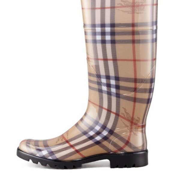 Burberry Nova Check Haymarket Knight High Shaft Lug Sole Rainboots - Picture 4 of 16